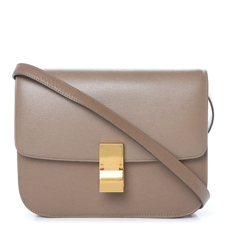 CELINE Liege Calfskin Medium Classic Box Flap Bag Taupe 